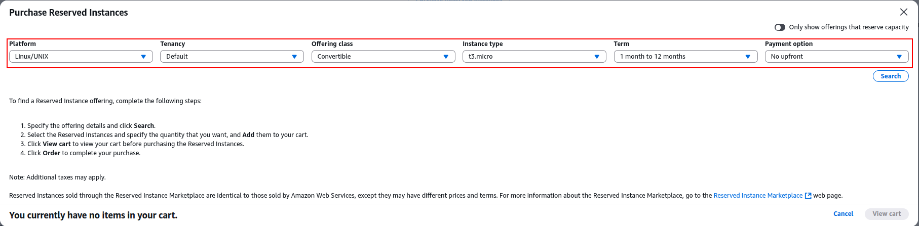 Specifying the Reserved Instances Parameters Before Purchasing