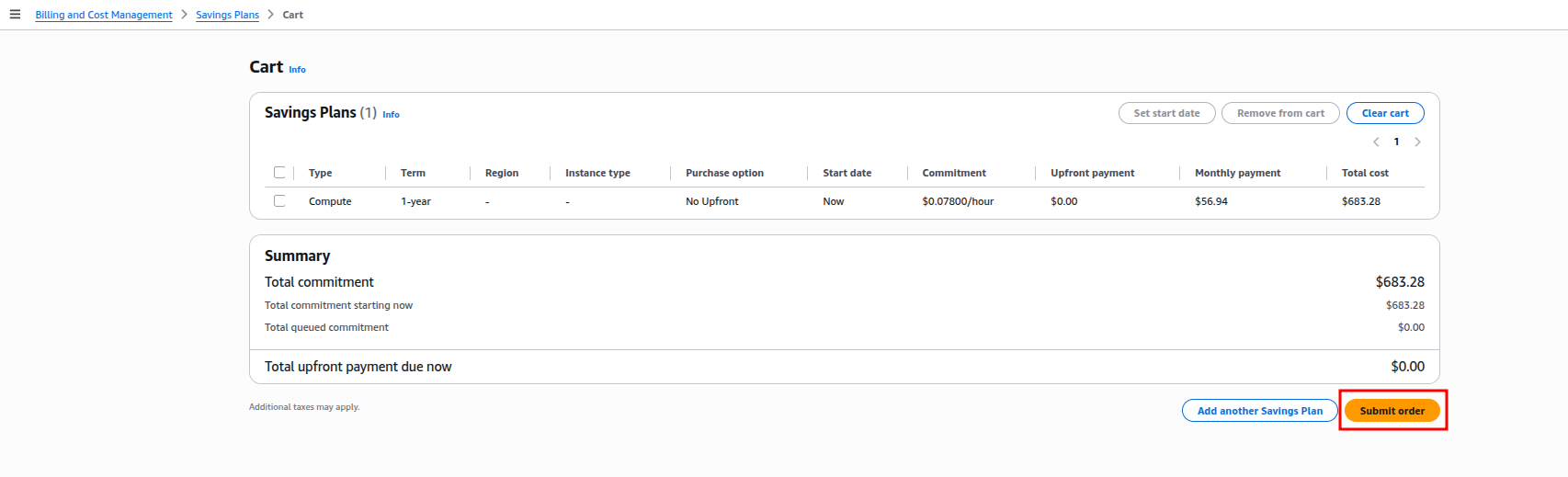 Submiting Savings Plans Order