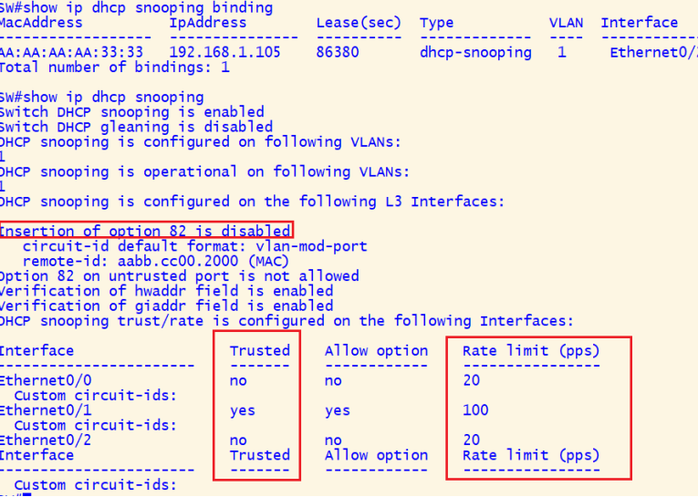 DHCP Snooping Status and Bindings Overview