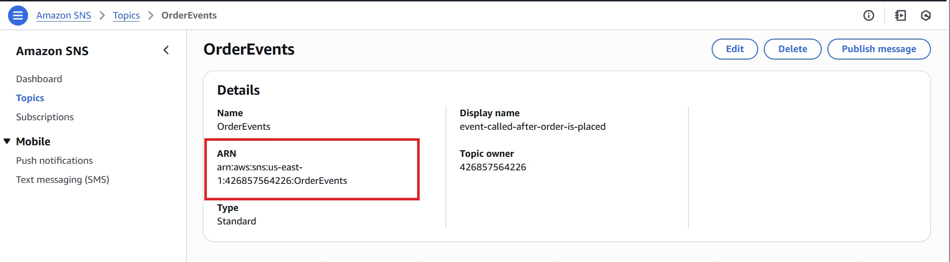 ARN of SNS Topic