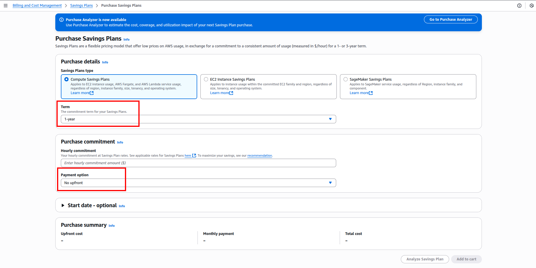 Select Commitment Term For Savings Plans