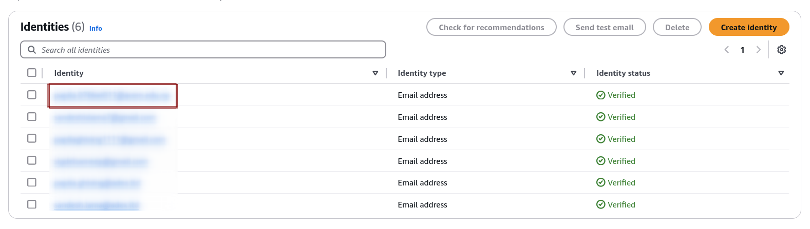 Verified identities to receive email