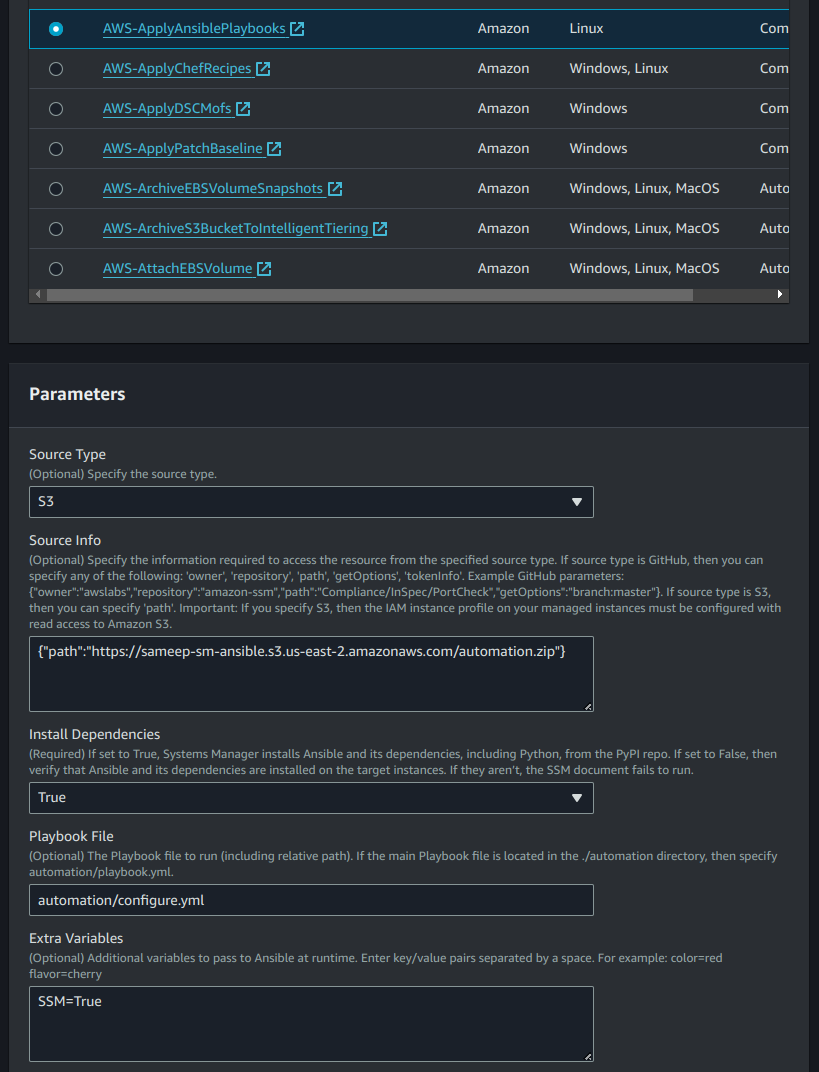 Ansible Playbook parameters applied