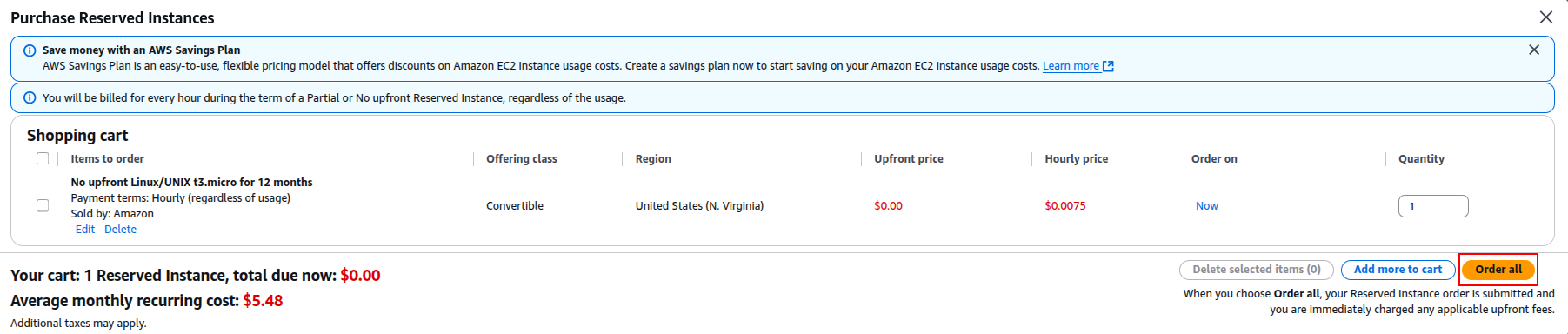 Final Review of Reserved Instance Selections Before Ordering