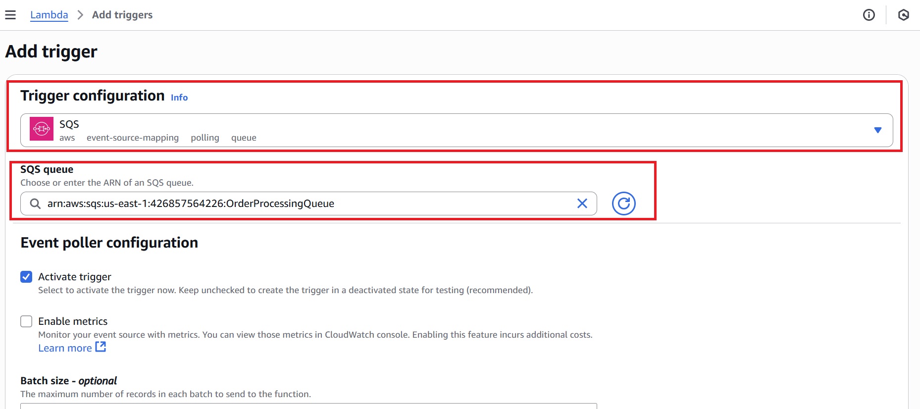 Configuring SQS as a Lambda Trigger For Order Processing