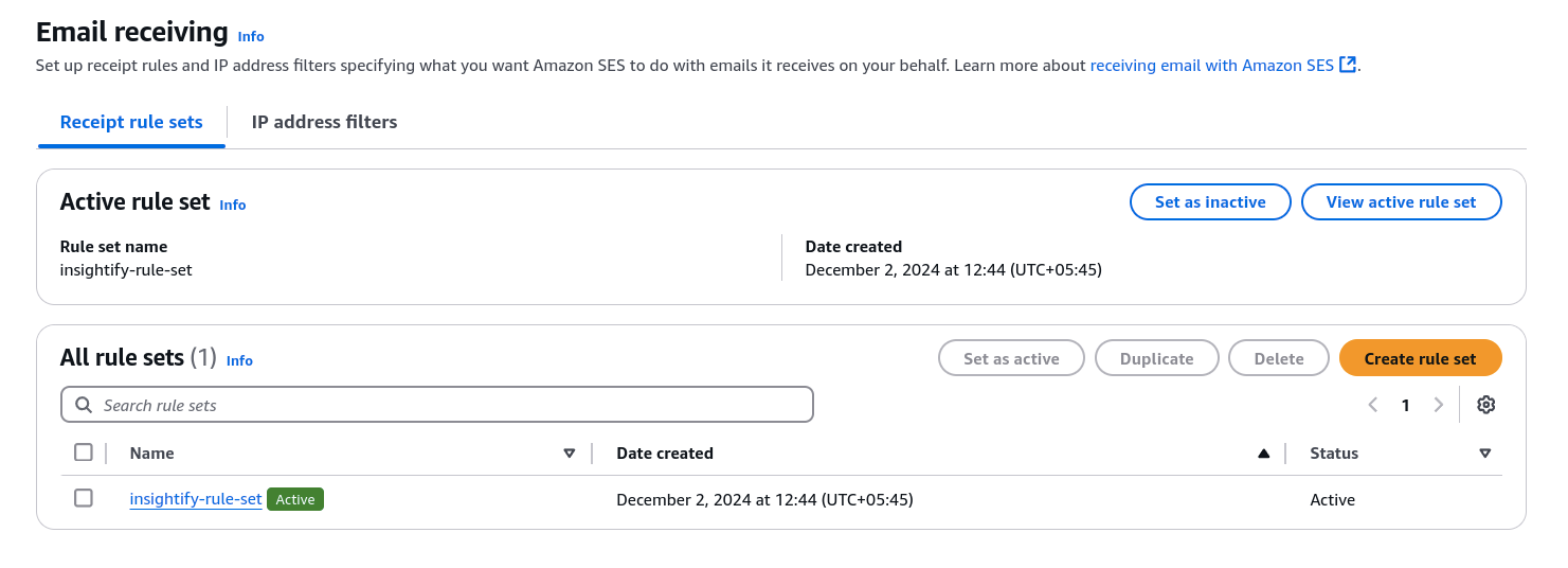 Email Receiving Rule Set