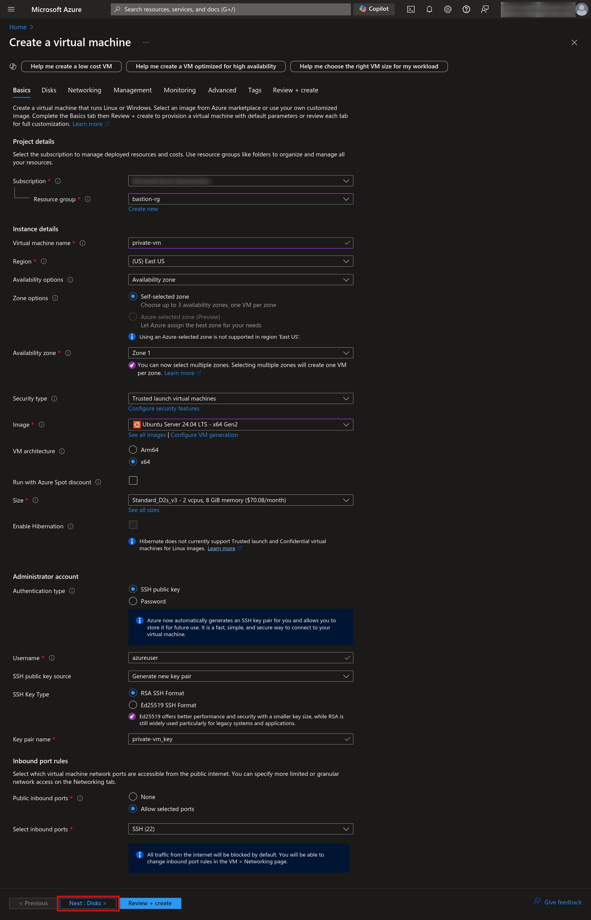 Fill 'Research group' on 'Subscription' information, leaving other options as default