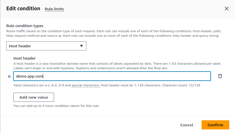 Setting conditions for the load balancer