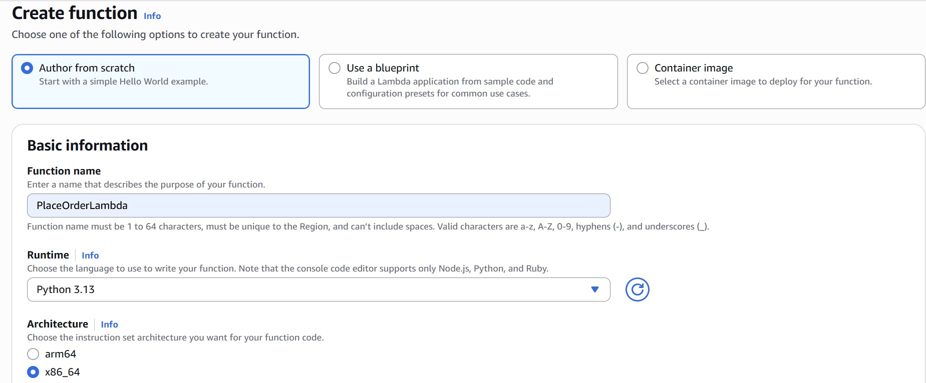 Creating PlaceOrder Lambda