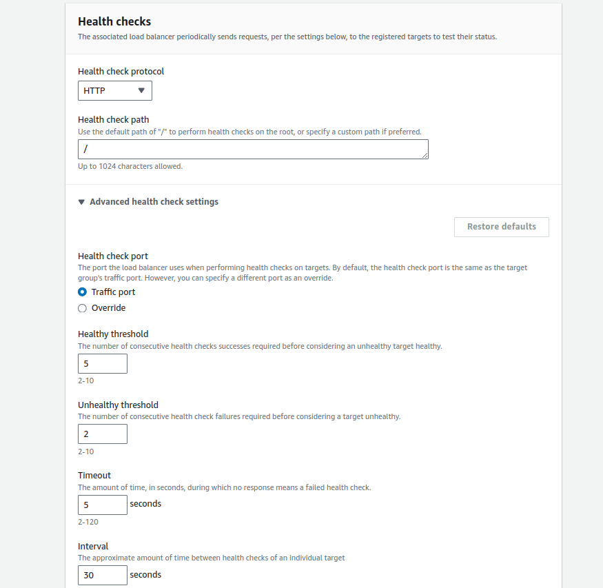 Setting health check