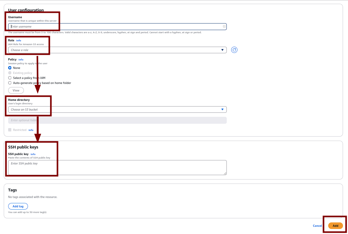 User configuration for the SFTP server