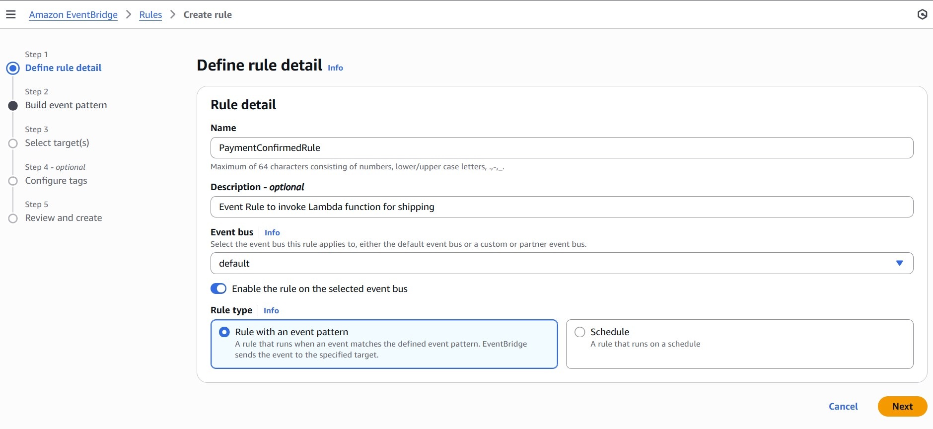 Defining Rule Details of EventBridge