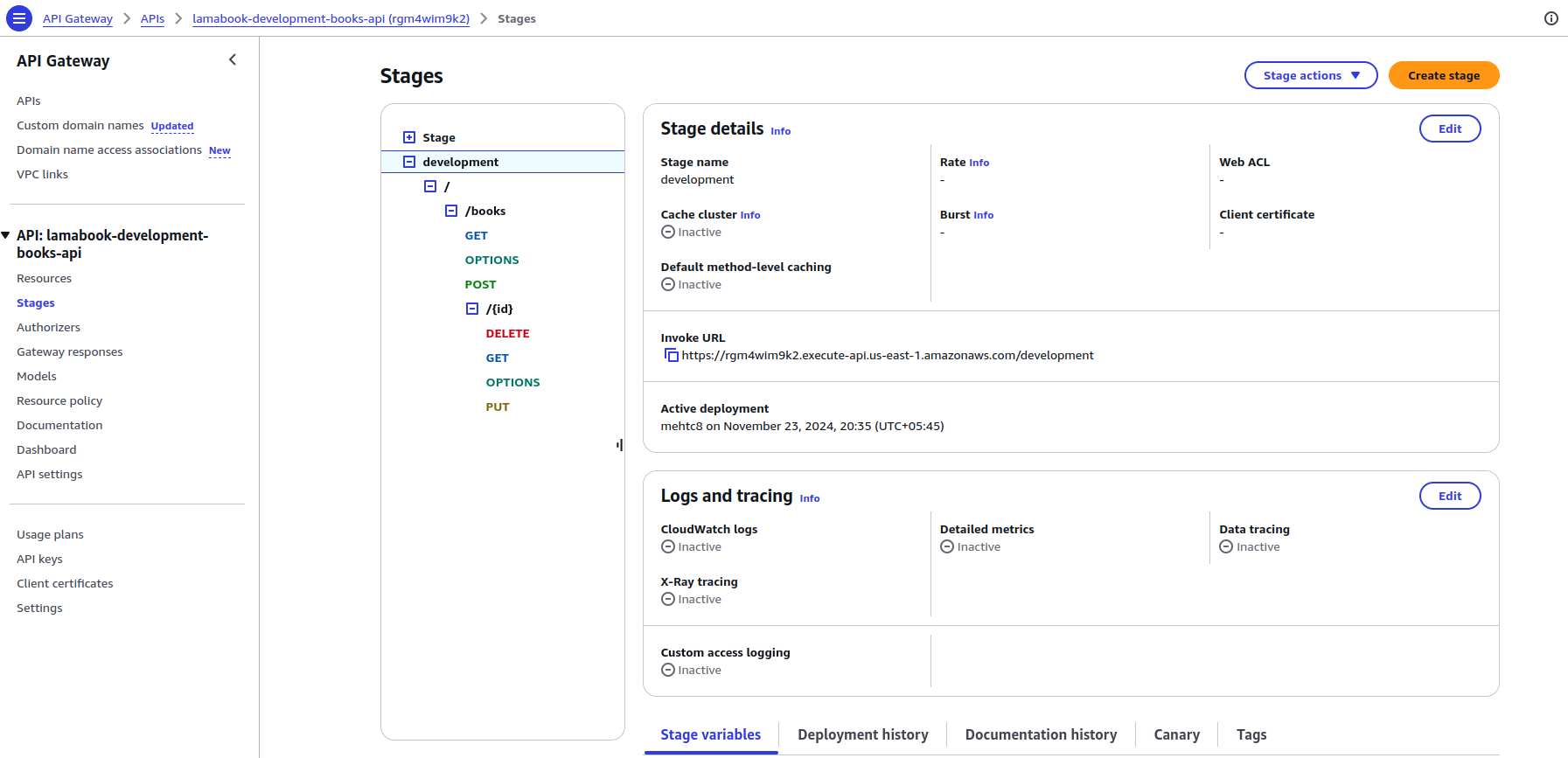 API Gateway Development Stage