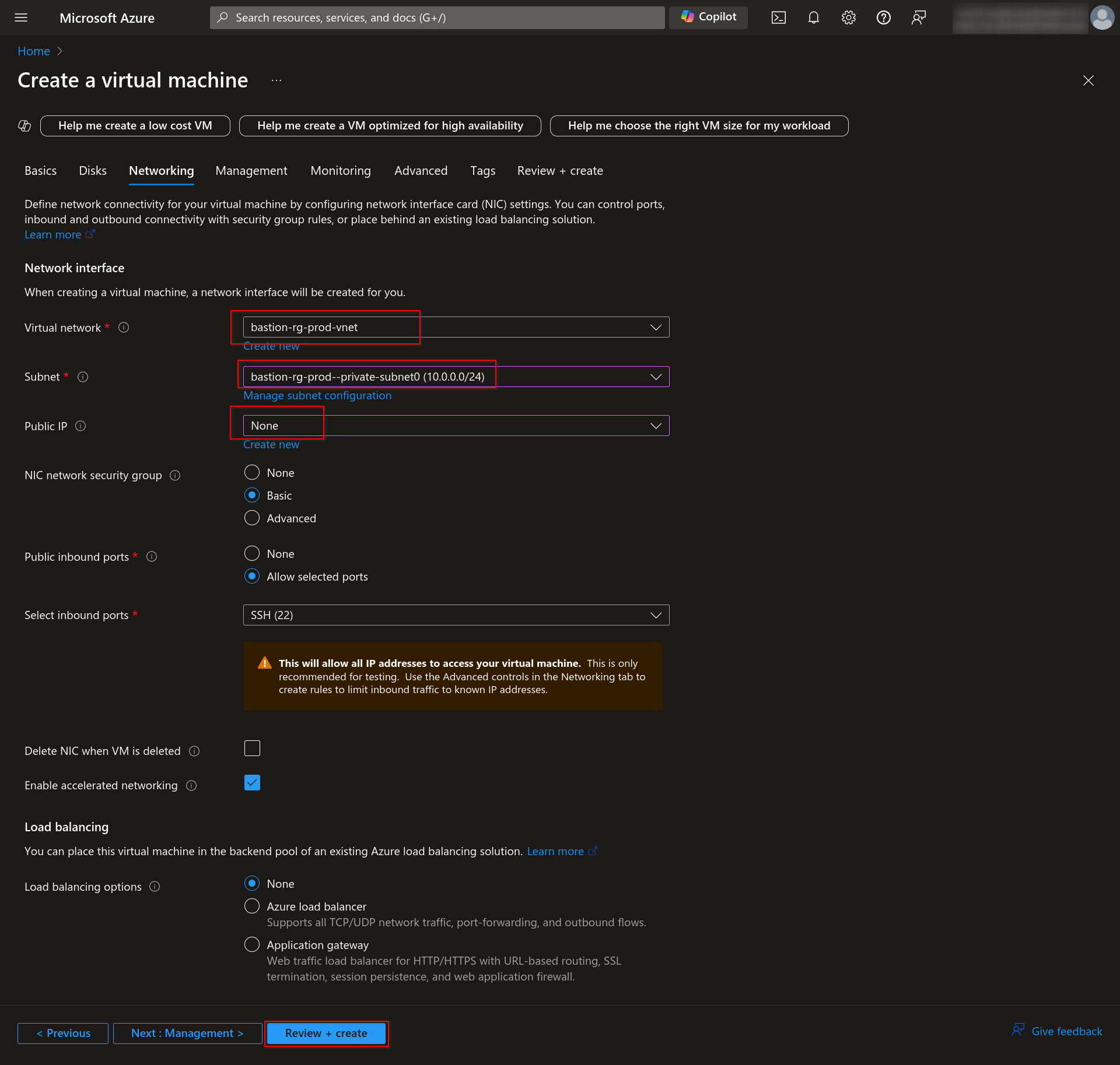 Disable public IP in your virtual network