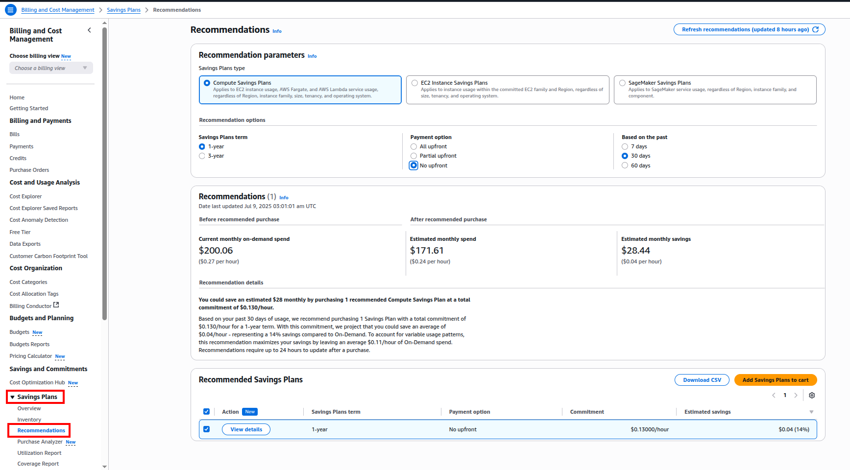 Saving Plans Recommendations
