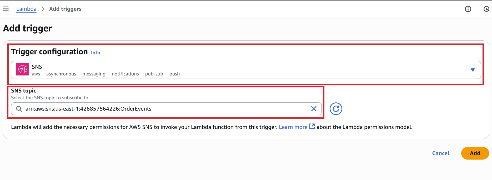 Configuring the SNS Topic as a Lambda Trigger