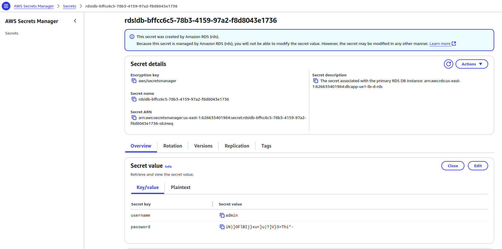 RDS Username and Password as Secrets in Secrets Manager