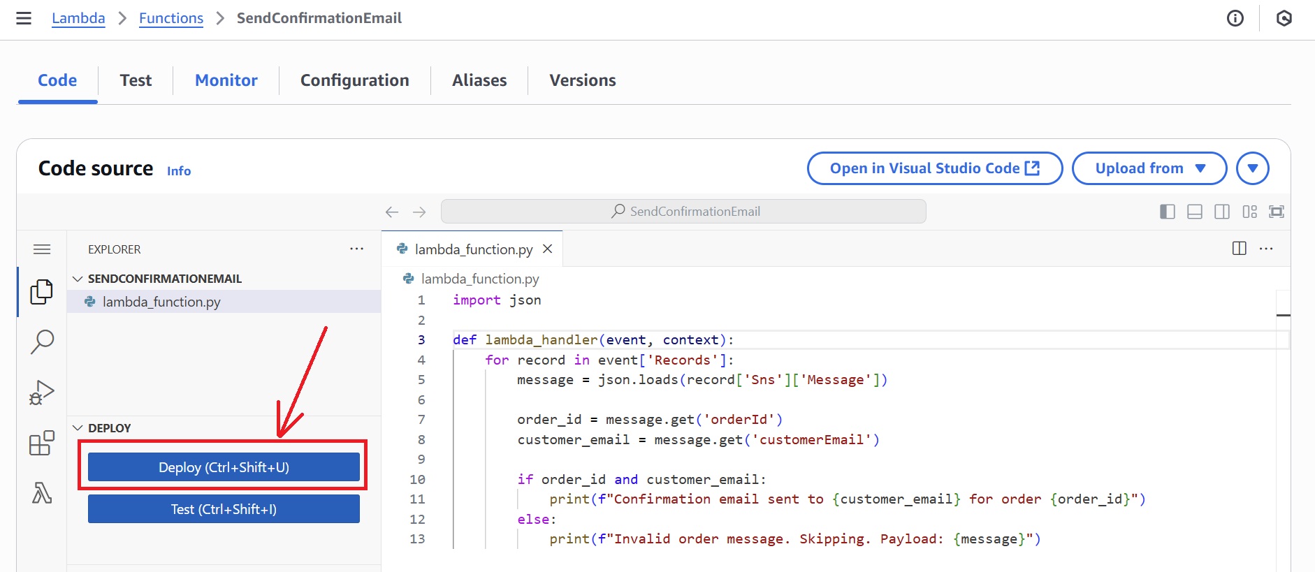 Code Changes for Email Confirmation Lambda Function