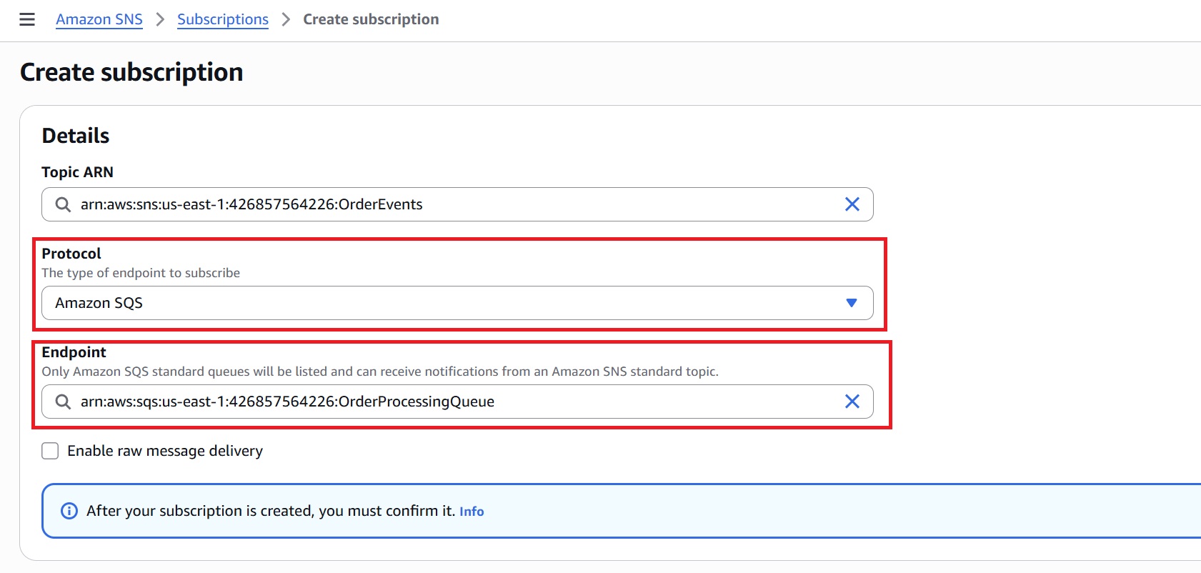 Subscribing SQS to SNS