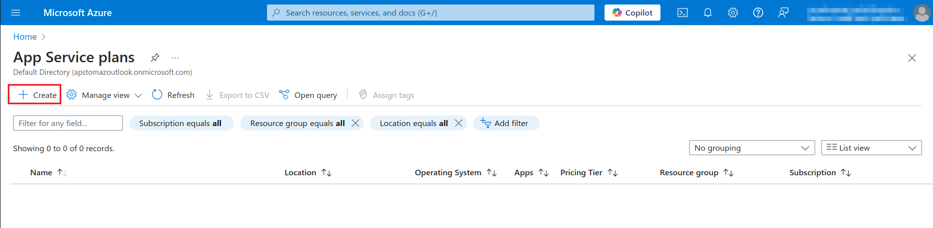 Create a new App Service Plan