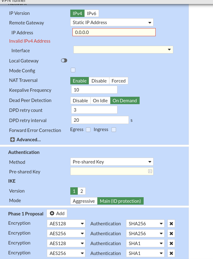 Phase 1 configuration to match configuration from AWS