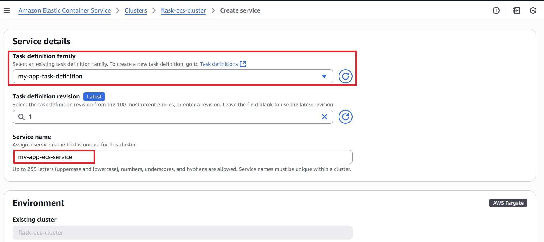 ECS Service Details Setup