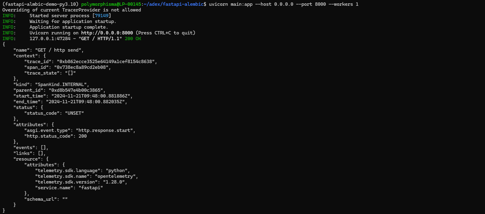 Successful integration of OpenTelemetry into FastAPI