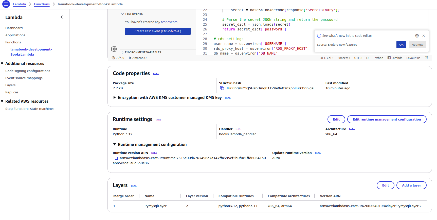 Lambda Runtime and PyMysql layer