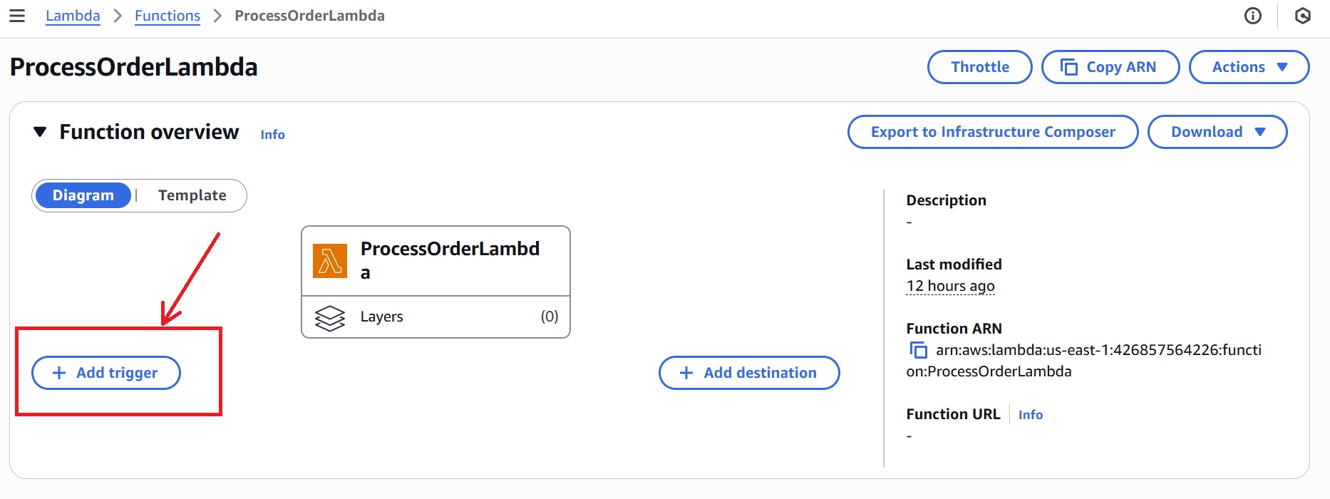 Adding a Trigger to 'ProcessOrderLambda'