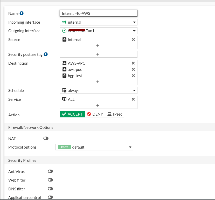 Firewall policies configured