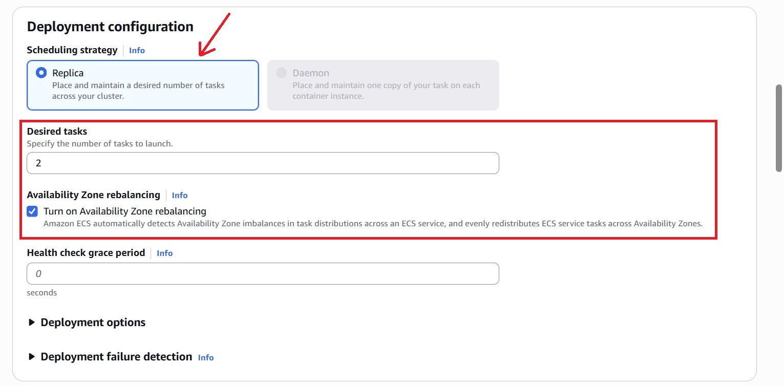 Deployment Settings for ECS Service