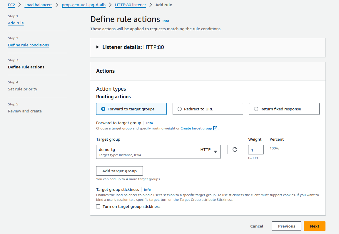 Action rule for load balancer