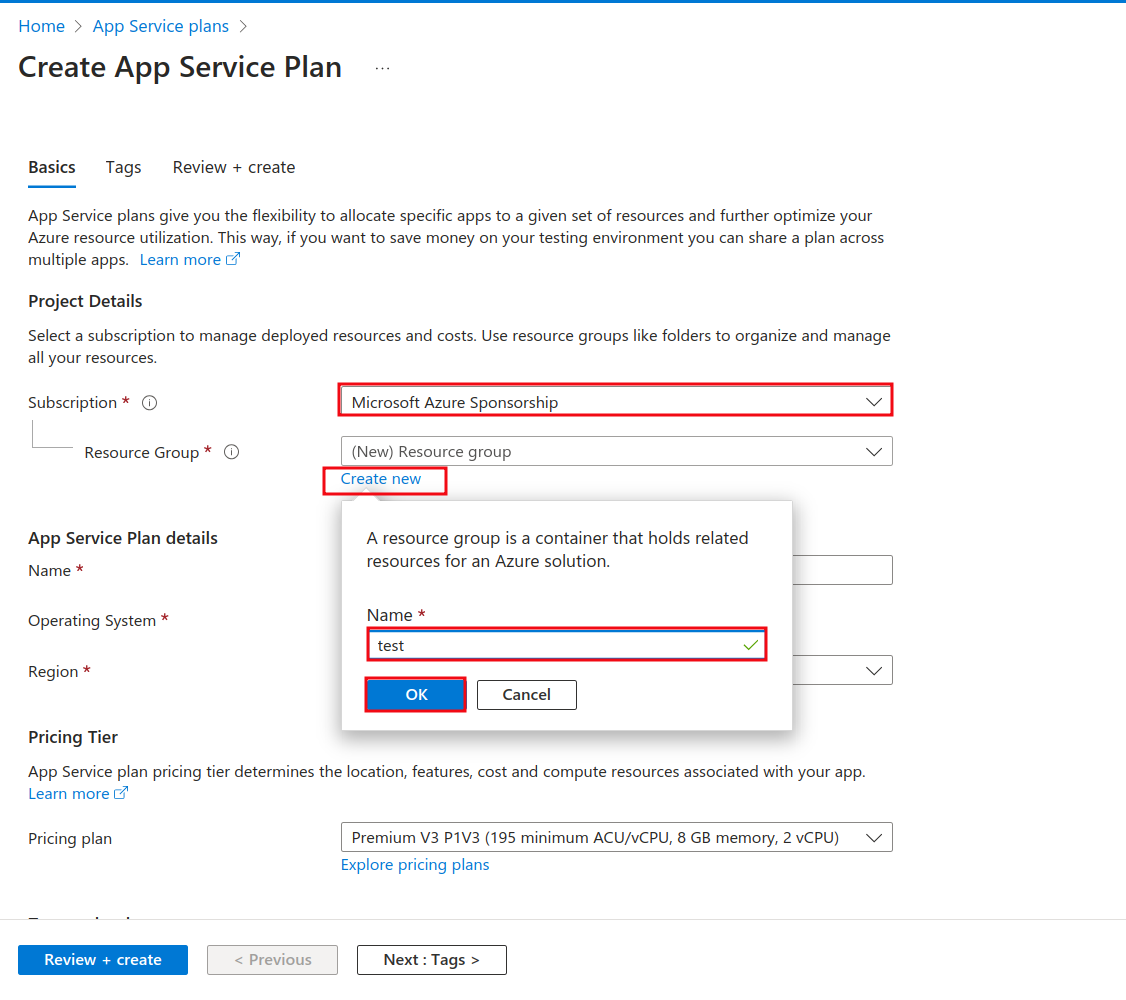 Create a new Resource Group