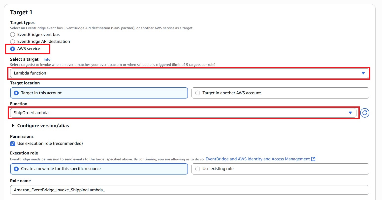 Configuring Target and Permissions for EventBridge Rule