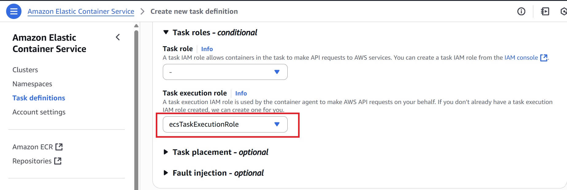 Attaching the Task Execution Role