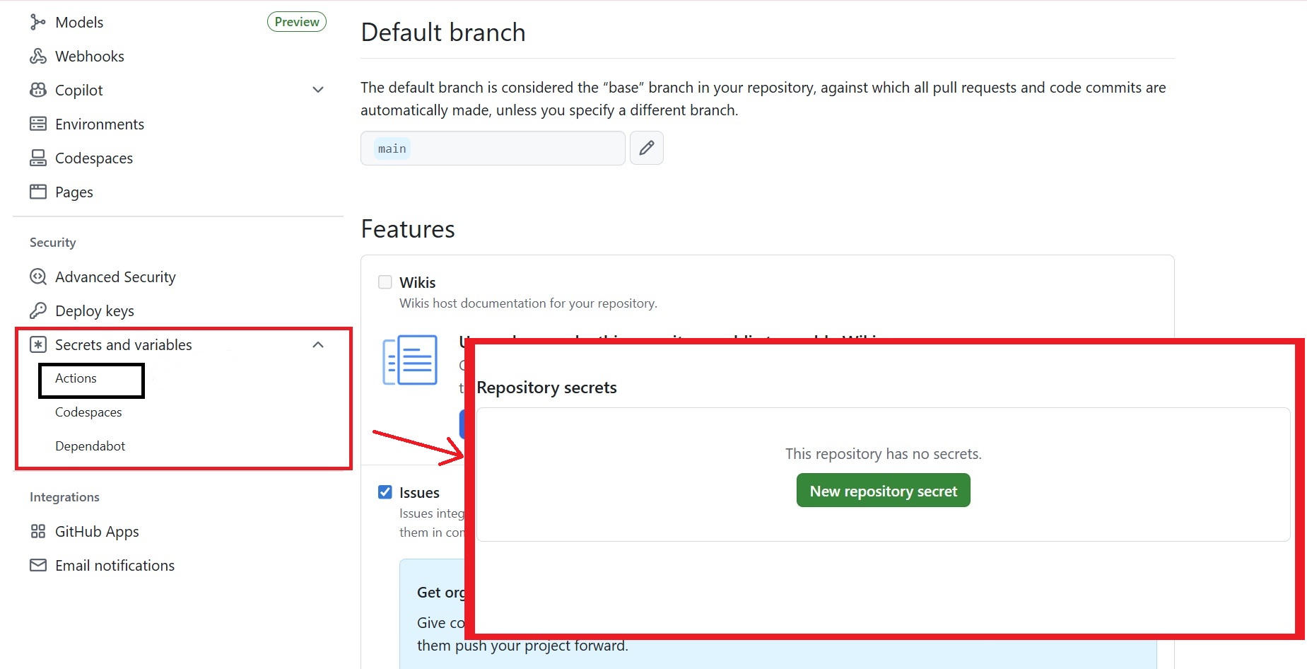 Navigating to Set AWS Secrets