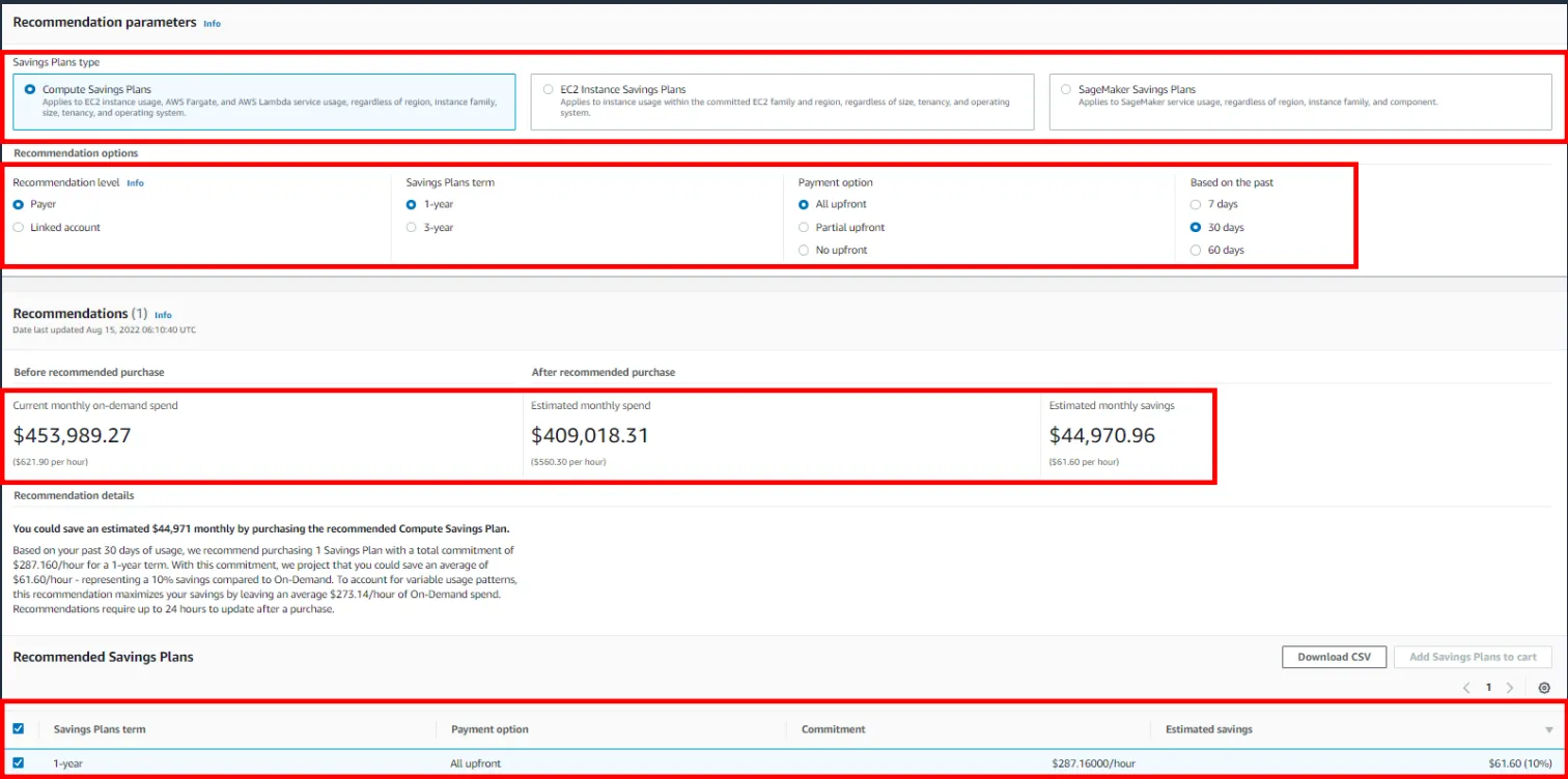 Cost Explorer: Savings Plan recommendations