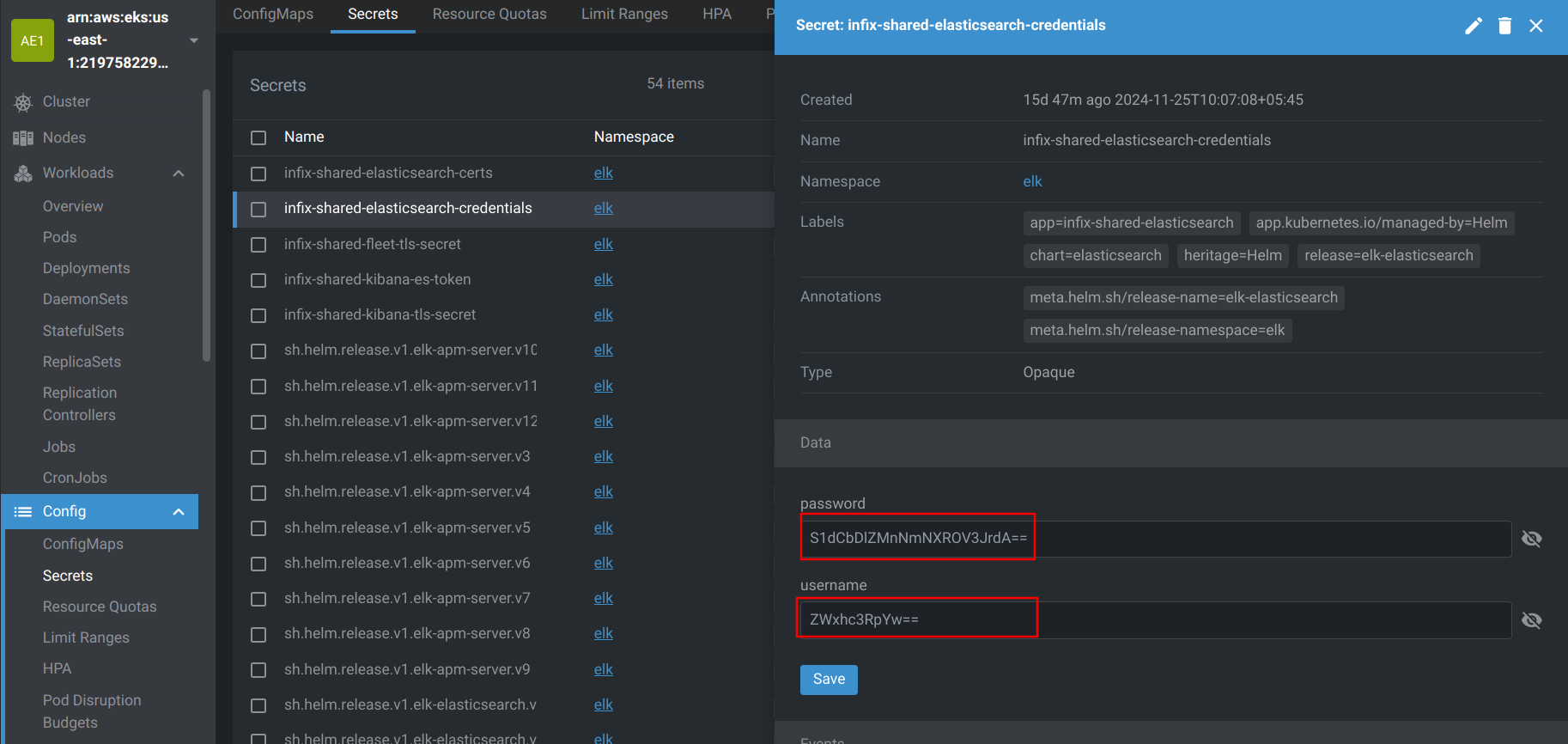 Elasticsearch Secrets in Kubernetes