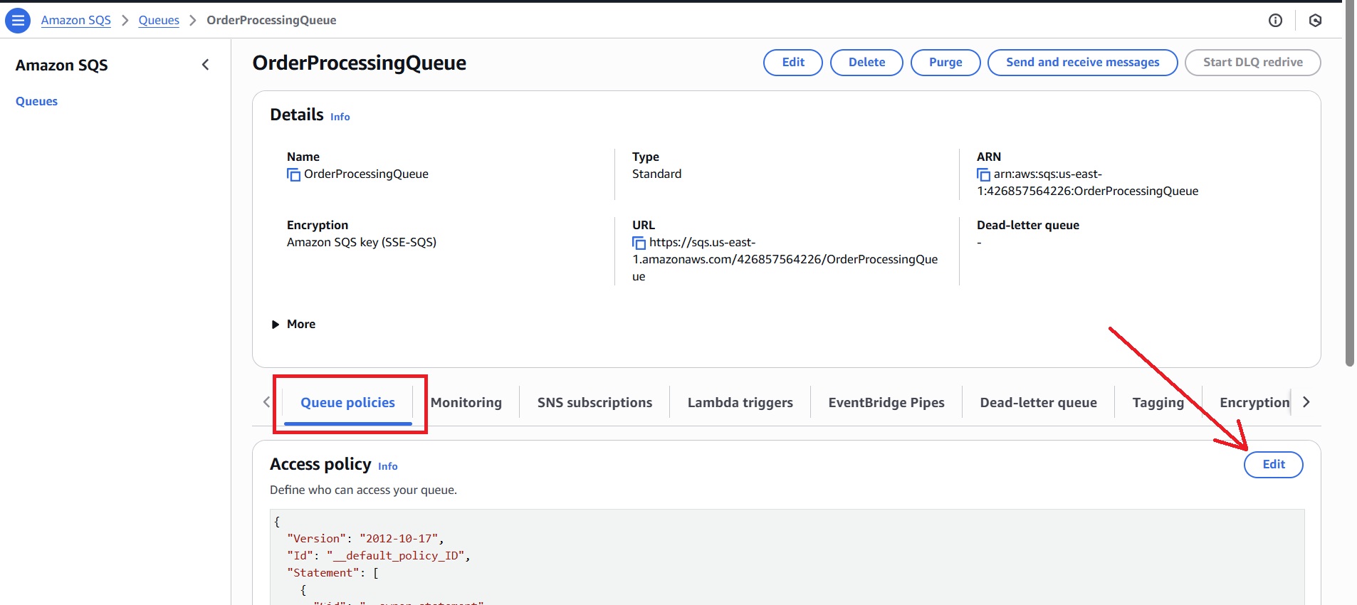 Navigating To Edit The Queue Policy