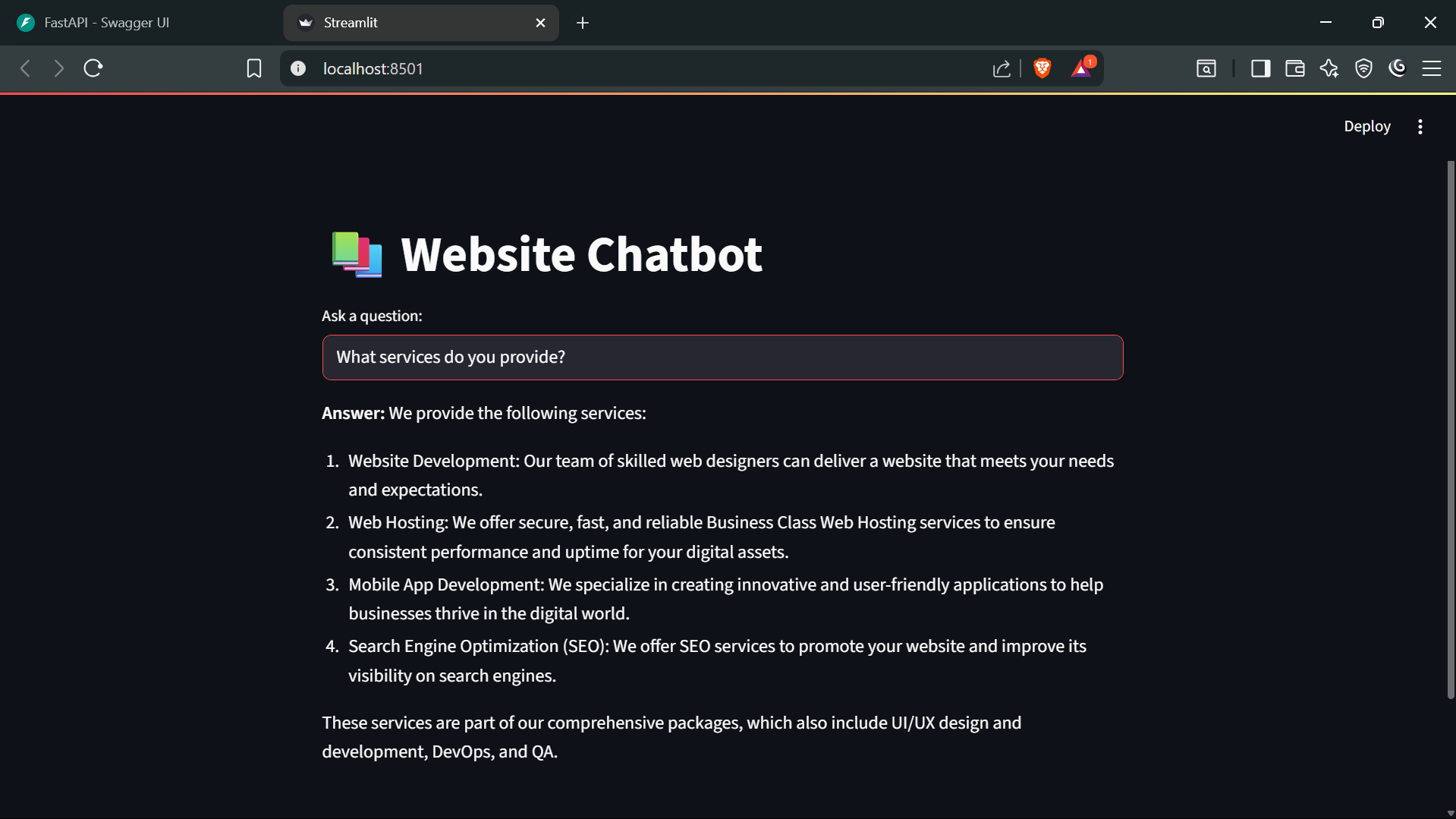 Website Q&A Chatbot in Streamlit UI