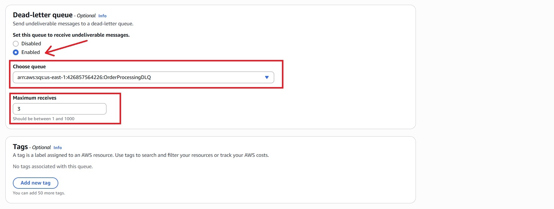 Enabling DLQ and Setting Max Receives To 3